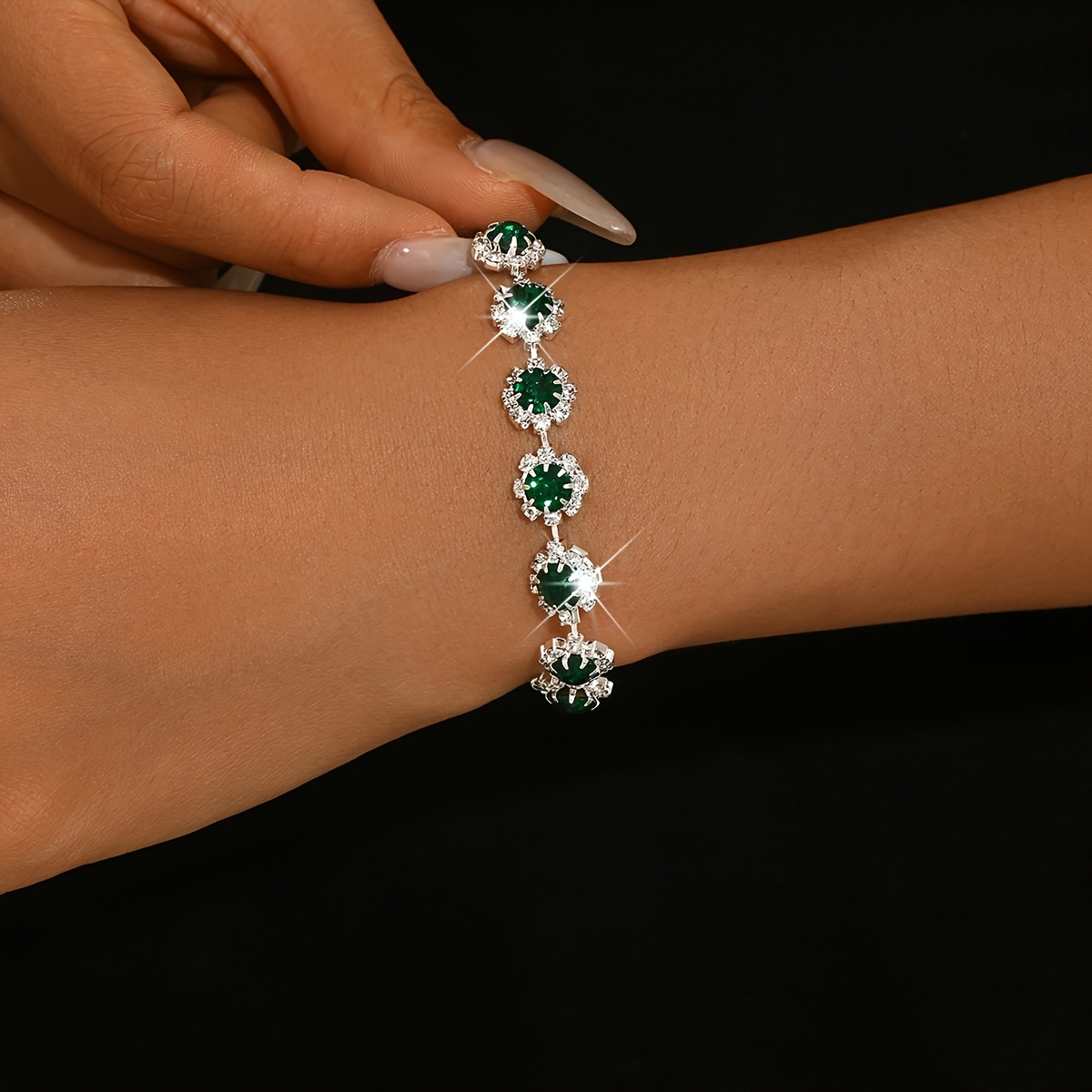 Women's Rhinestone Tennis Bracelet, Floral Chain Design
